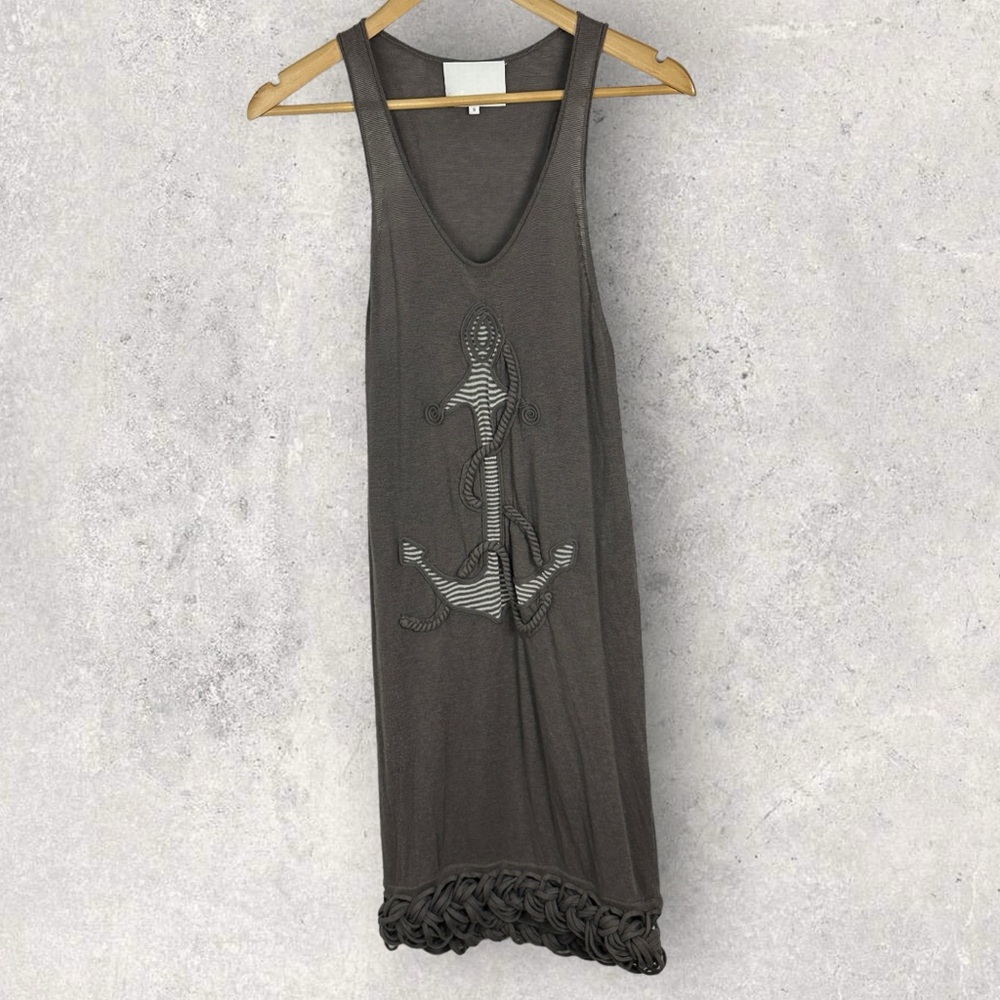 3.1 Phillip Lim Wool Dress Grey Size Small Braided Hem Midi Anchor Embroidery S